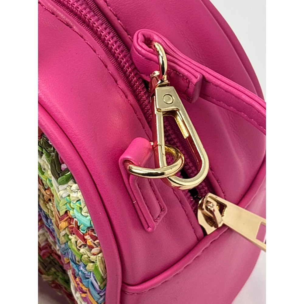 Forever 21 Pink Faux Leather Multi Color Woven Straw Crossbody Mini Satchel Bag - Picture 2 of 6